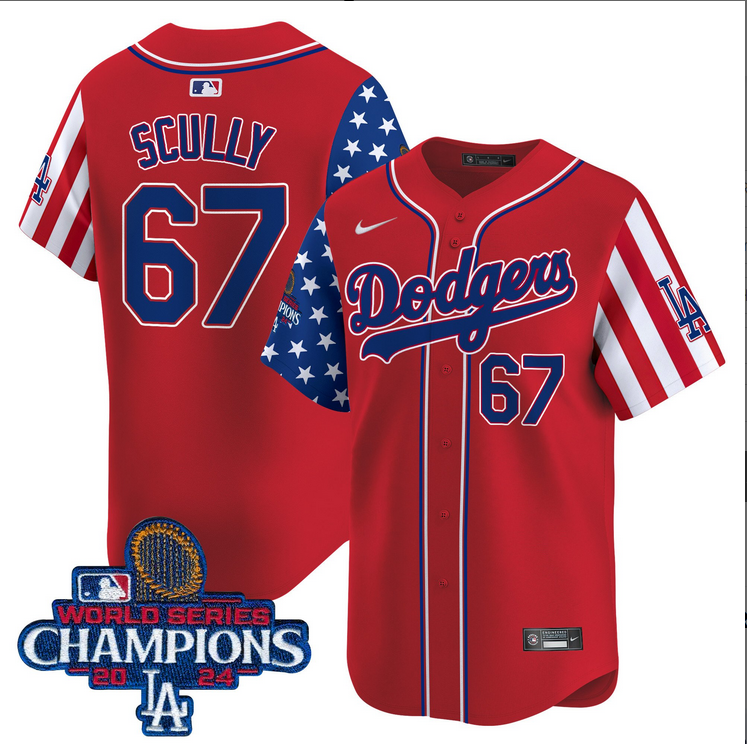 Men MLB Los Angeles Dodgers #67 Scully American Style red 2024 World Series Champions  Limited Jersey->los angeles dodgers->MLB Jersey